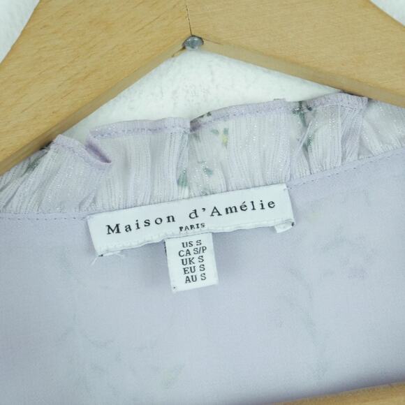 Women's Small Blouse Soft Floral Pastel Purple Cottagecore Romantic Feminine - Picture 2 of 7